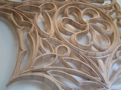 Abstract of loaves in gothic tracery style, wood carving sculpture at St Philip Presbyterian Church, Houston