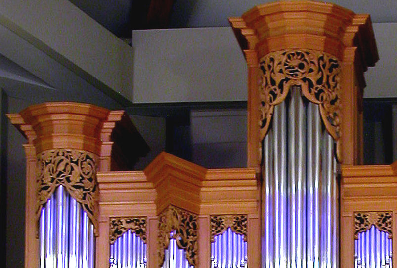 Carved ornament, pipe shade carving, Fritts pipe organ, University of Notre Dame, Notre Dame, IN
