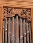 Carved owl for pipe organ screens at University of Notre Dame, IN