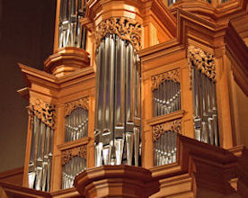 Ruke positive carvings, pipe shades, Fritts pipe organ, Notre Dame University