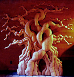 Carved wood tree sculpture